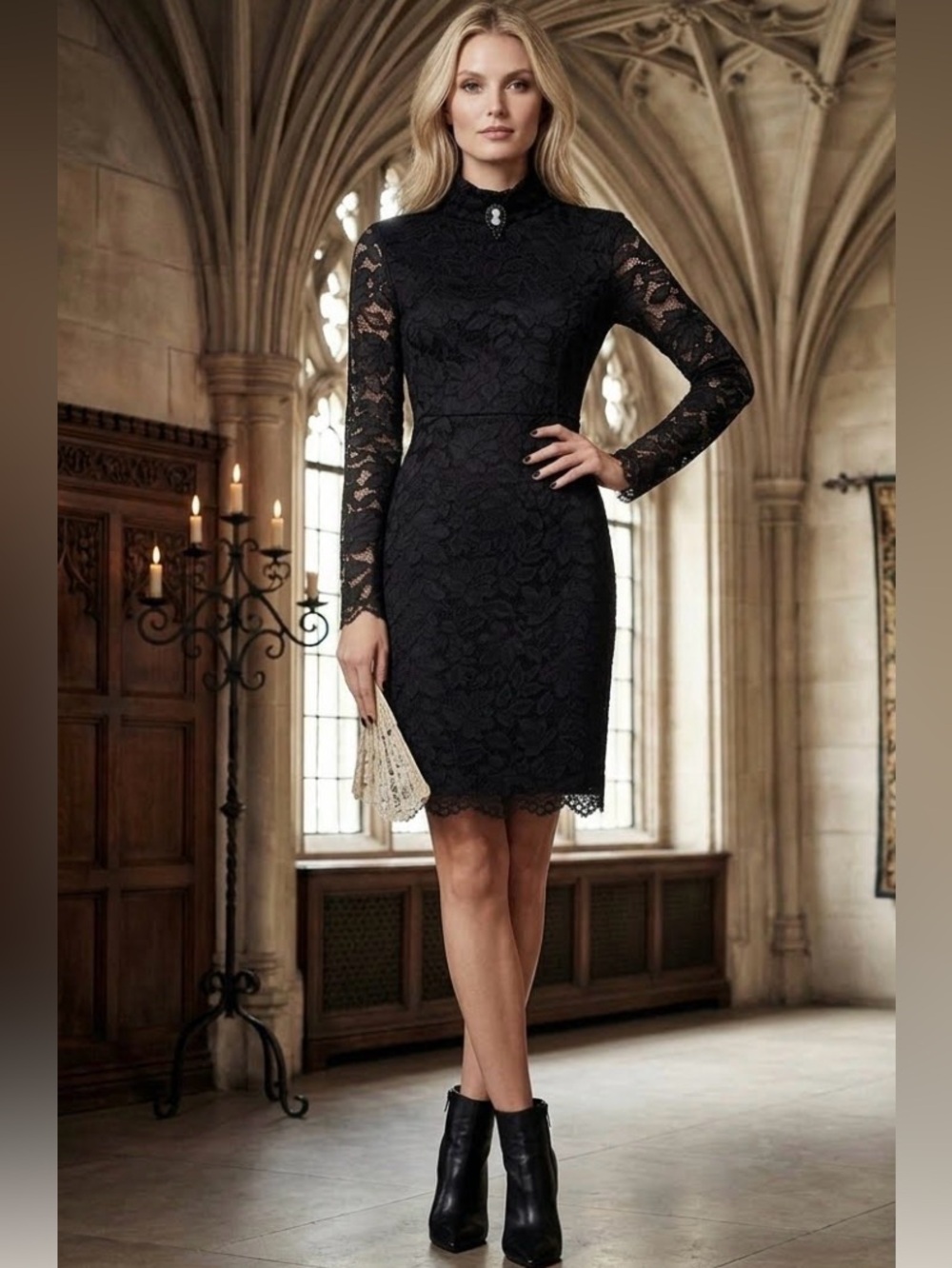 New MARC JACOBS Isabella Black Lace Velvet Trim Dress Fit and Flair 6 MSRP $695
